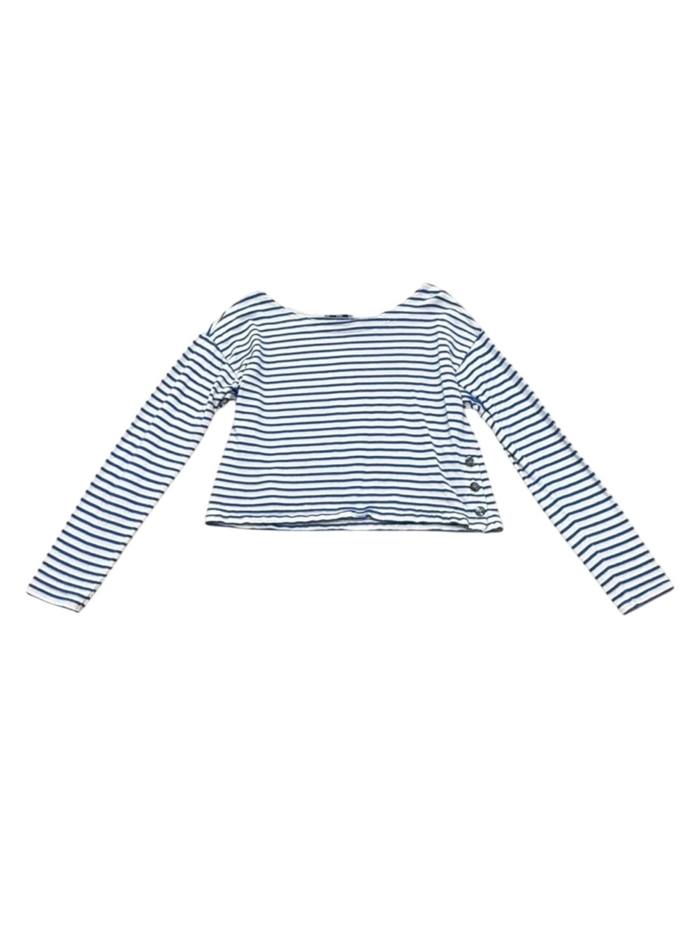 Vintage Y2K Calder Blue White Striped Crop Top USA Made